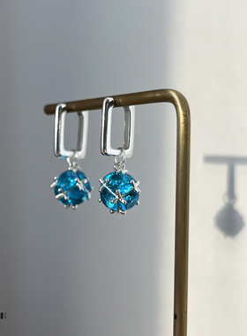 《布莱耶斯湖》原创设计小众蓝色铜镀银耳扣复古高级感无耳洞耳环