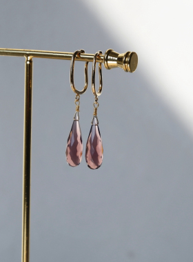 Hi Onion原创开罗紫玫瑰 无痛耳挂紫水晶耳环耳夹高级冷淡简约风