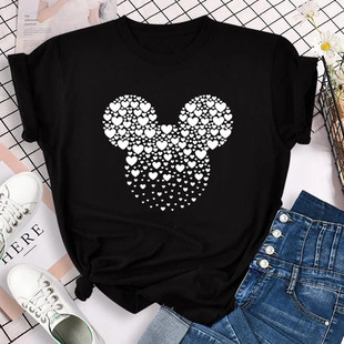 shirt Heart Mouse 休闲男女情侣衣潮 超火爱心老鼠T恤黑色短袖