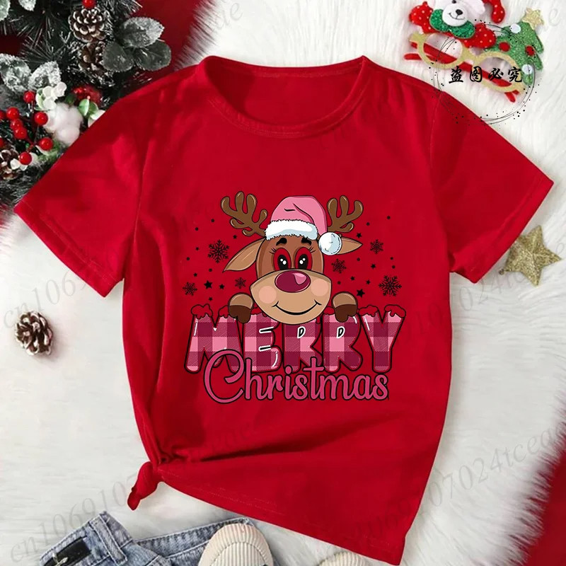 Christmas Deer T shirt 欧美圣诞节圣诞鹿印花短袖T恤亲子装半袖