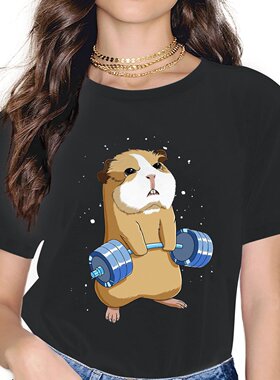 Hamster Mouse T shirt 夏季黑色短袖卡通仓鼠老鼠印花T恤半袖衫