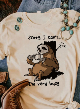 Sloth T shirt 卡通可爱树懒印花女士休闲大码T恤圆领短袖上衣服