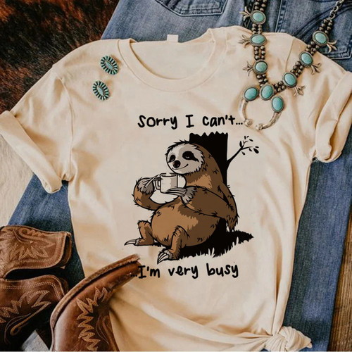 Sloth T shirt 卡通可爱树懒印花女士休闲大码T恤圆领短袖上衣服