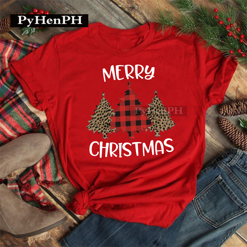 Christmas Tshirt 新款圣诞节圣诞树T恤男女情侣亲子红色短袖上衣