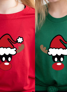 Christmas Deer T shirt 新款绿色圣诞短袖T恤圣诞节麋鹿印花上衣