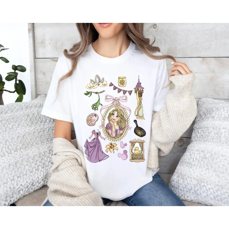 Cute Princess T shirt 欧美时尚公主印花T恤女小众风圆领体恤衫