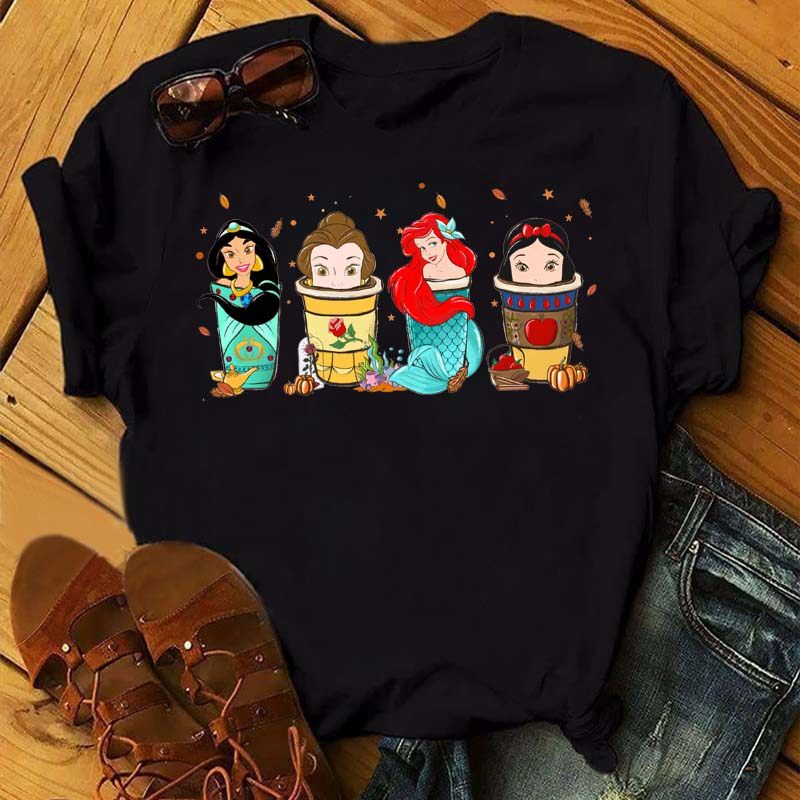 Princess Coffee Cup T shirt 时尚公主咖啡杯印花T恤女士亲子装