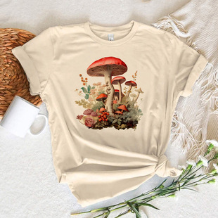 Mushroom T shirt 夏季女装个性蘑菇蝴蝶印花小众风圆领短袖T恤衫