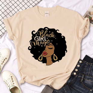 Black Girl Magic T shirt 新款非洲黑人女孩T恤短袖卡其色上衣
