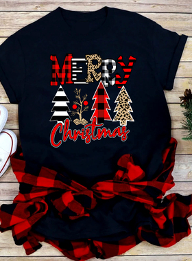 Merry Chirstmas Tree T shirt 新款圣诞节圣诞树印花T恤亲子装