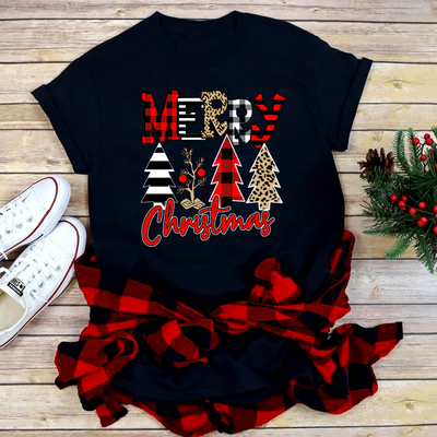 Merry Chirstmas Tree T shirt 新款圣诞节圣诞树印花T恤亲子装