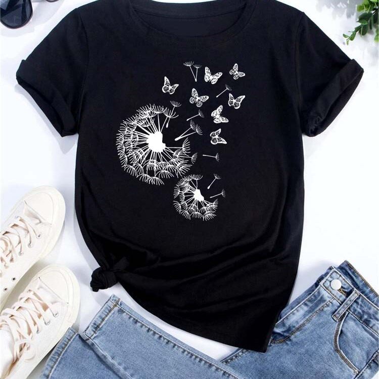 Dandelion T shirt 欧美风蒲公英印花短袖T恤休闲宽松上衣亲子装