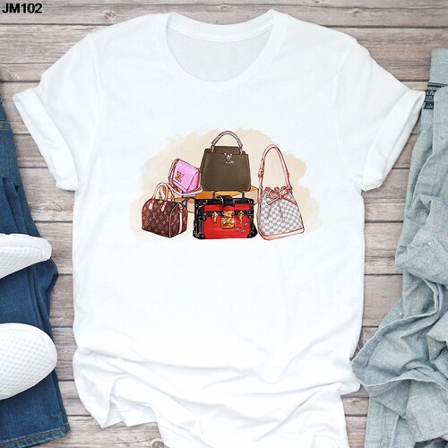 Girl Bag Print T shirt 夏季女士T恤个性包包印花圆领短袖体恤衫