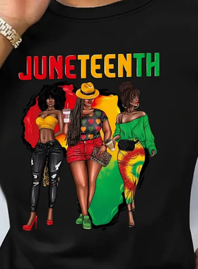 Juneteenth African T shirt 时尚非洲女孩六月节T恤大码短袖上衣