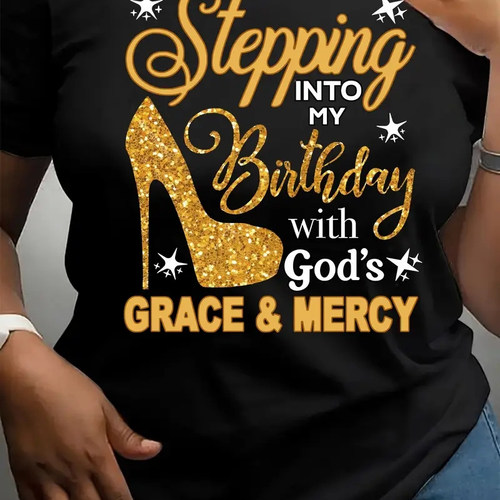 Birthday T shirt 夏季女装个性生日宴会T恤短袖休闲圆领打底衫