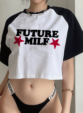 新款露脐T恤Future Milf Star短袖T恤女短款上衣内搭闺蜜装ins潮