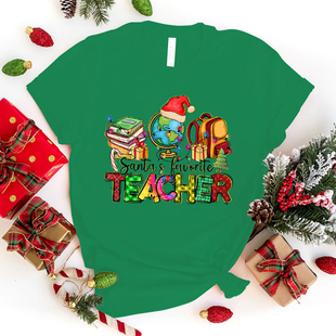 Christmas Teacher T shirt 圣诞节圣诞教师老师印花短袖T恤上衣