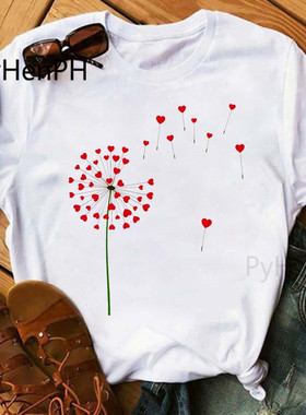 Maycaur多彩蒲公英T恤男士女士情侣T恤舒适莫代尔夏季短袖衣服