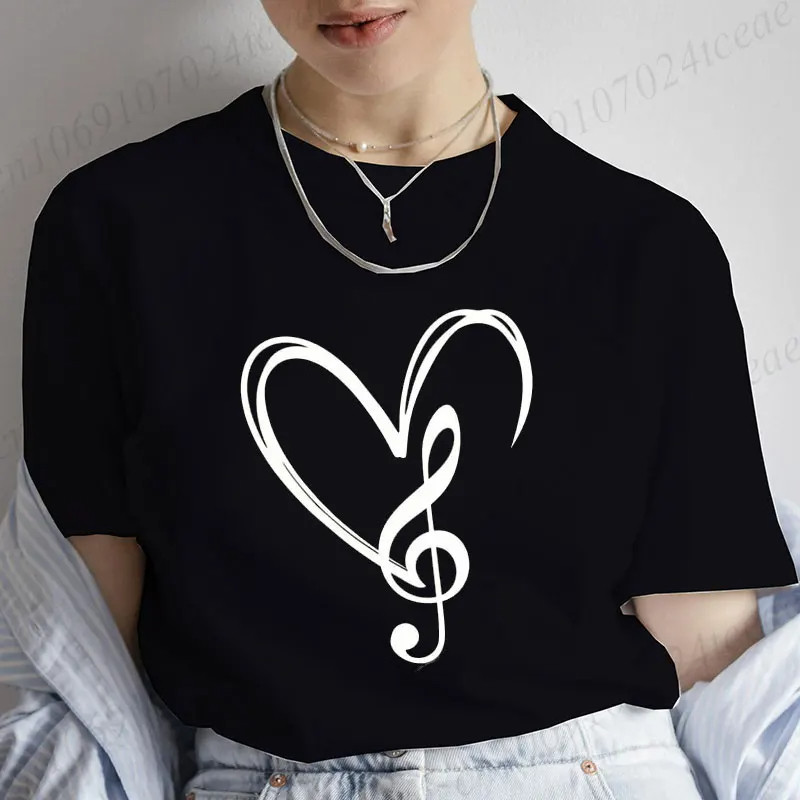Music Note Tshirt 新款音乐音符T恤女夏季休闲百搭女装上衣服