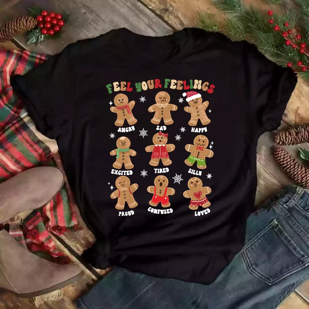 Merry Christmas T shirt 新款圣诞节T恤个性圣诞小人印花体恤衫
