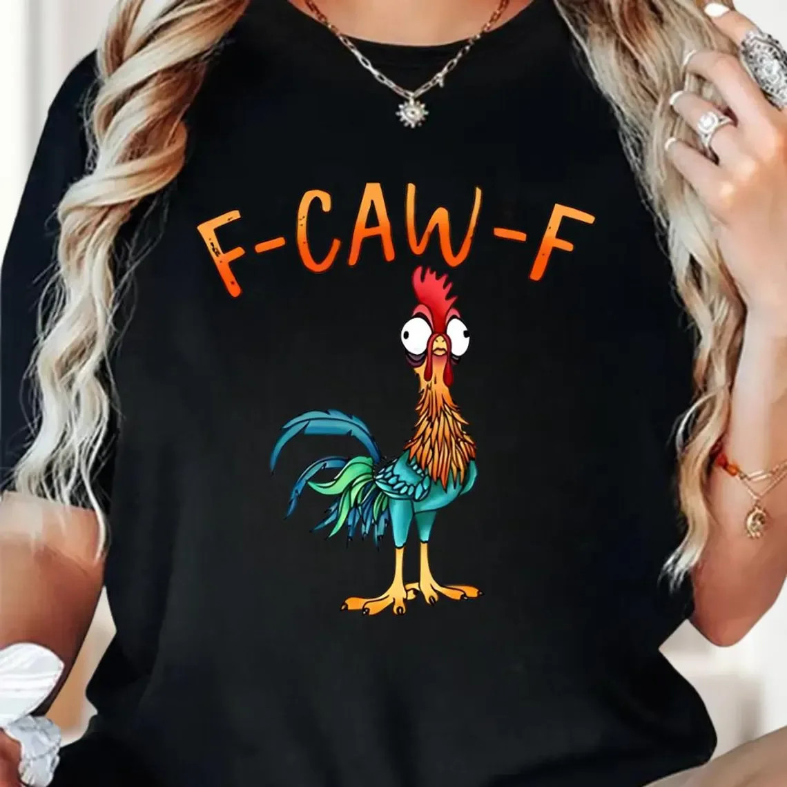 F Caw F T shirt 卡通可爱公鸡印花短袖T恤夏季女圆领大码体恤衫