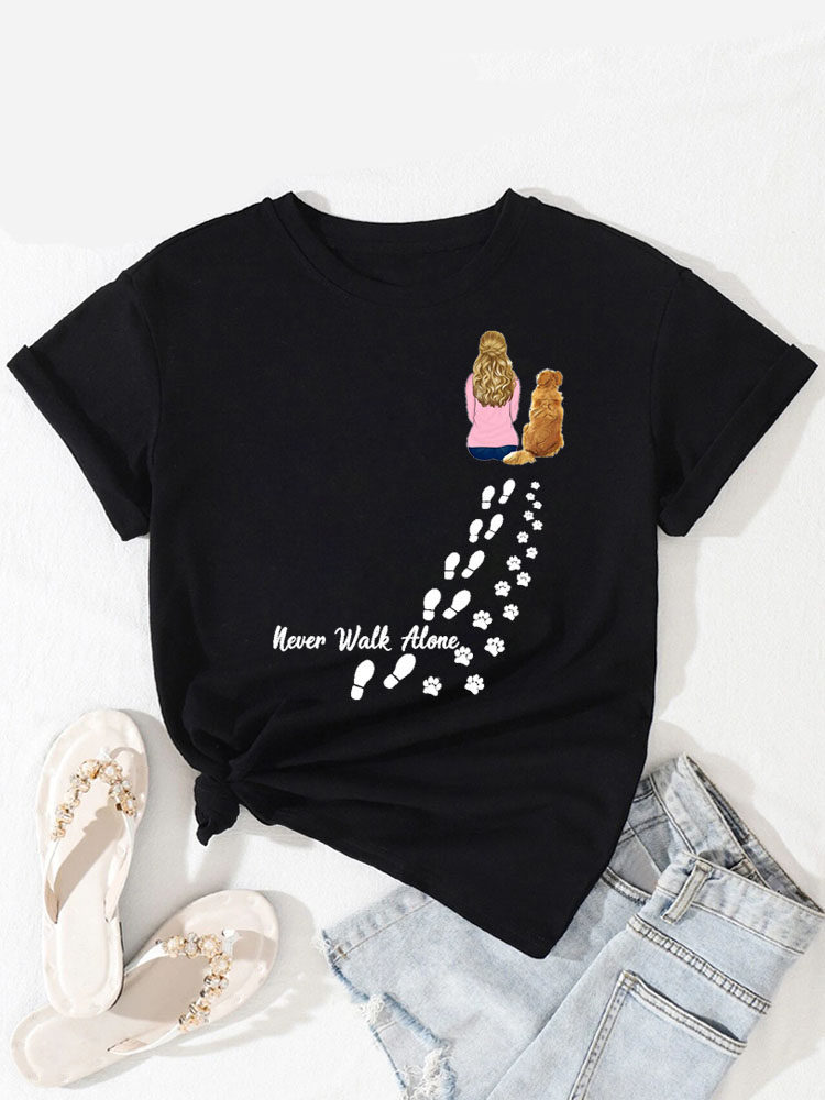 Never Walk Alone T shirt 超有爱人与狗不孤单T恤黑色上衣短袖衫