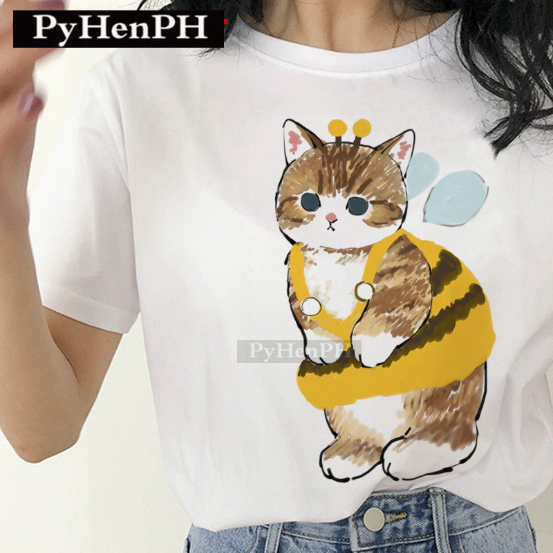 thumbnail for 2022年春夏季新款卡通猫咪印花休闲男女士百搭圆领短袖T恤打底衫