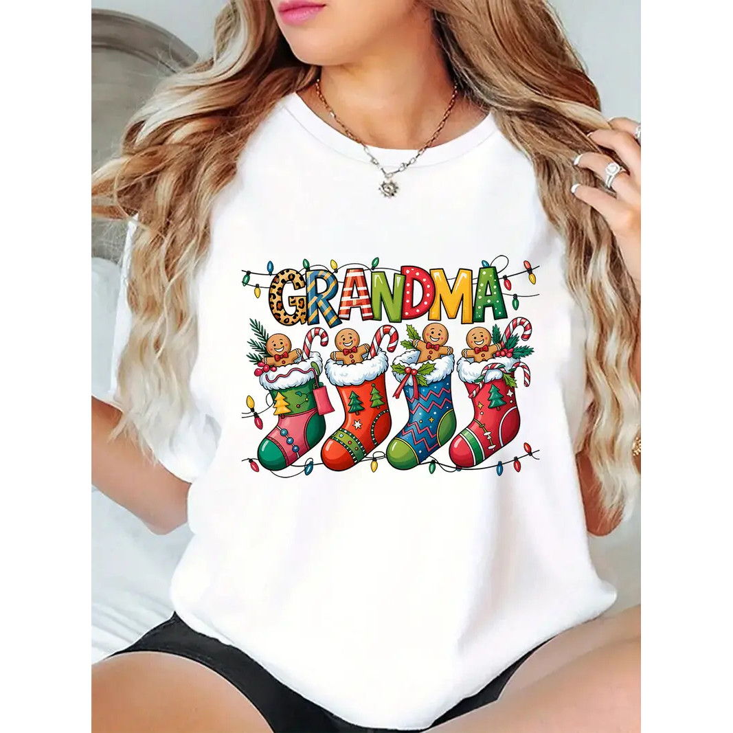 Santa T shirt 圣诞节装扮服装个性圣诞袜子礼物印花T恤男女上衣