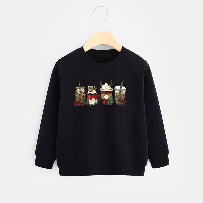 Merry Christmas Sweater 个性圣诞杯子儿童黑色卫衣秋冬外套童装