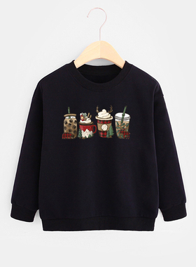 Merry Christmas Sweater 个性圣诞杯子儿童黑色卫衣秋冬外套童装