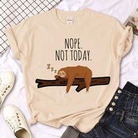 Sloth Cartoon Print Khaki Round Neck Short Sleeve T-Shirt thumbnail 4