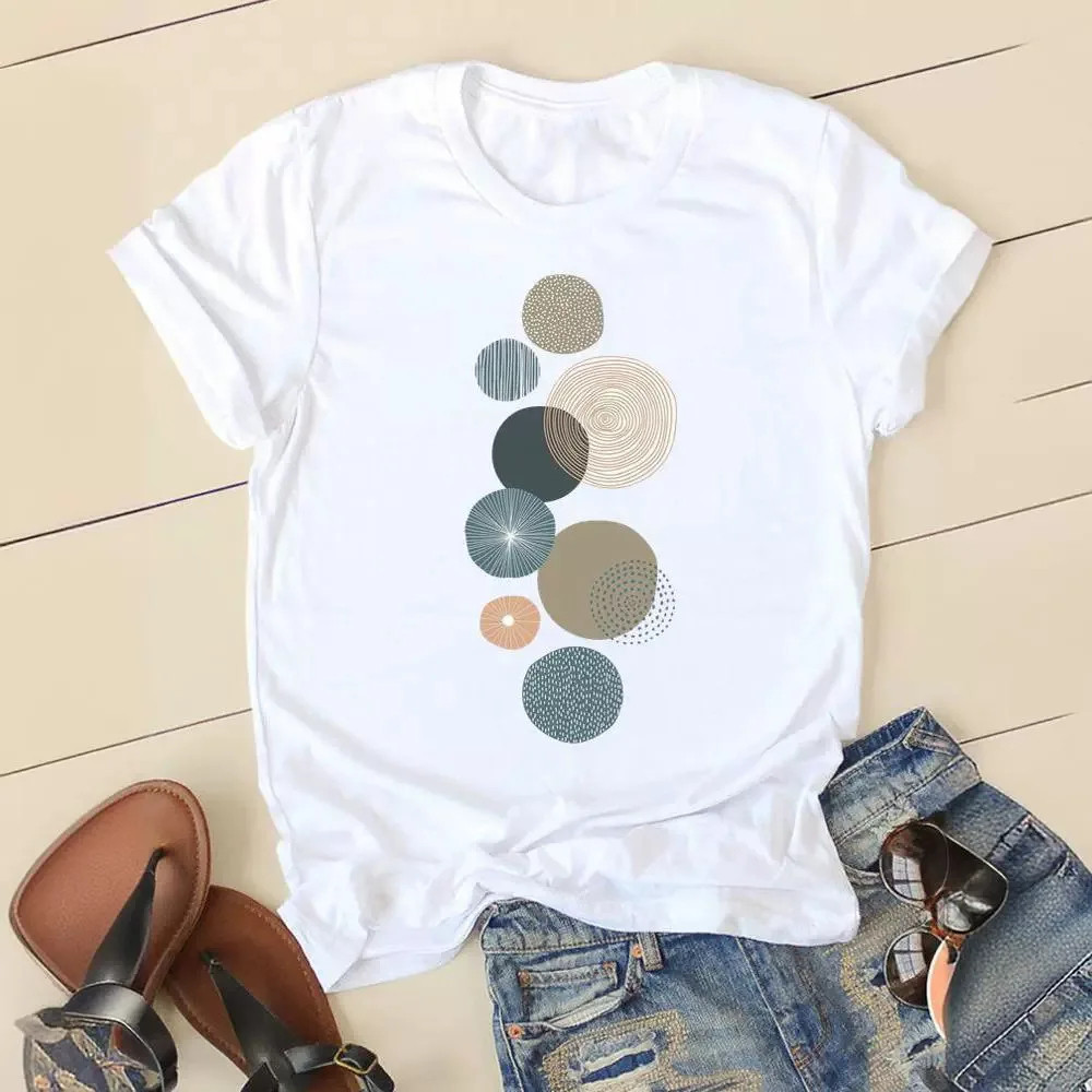 Geometric Circle T Shirt 时尚几何圆形印花女士小清新短袖T恤