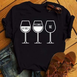 Wine 简约风黑色T恤上衣男女短袖 欧美时尚 衣服ins shirt Goblet