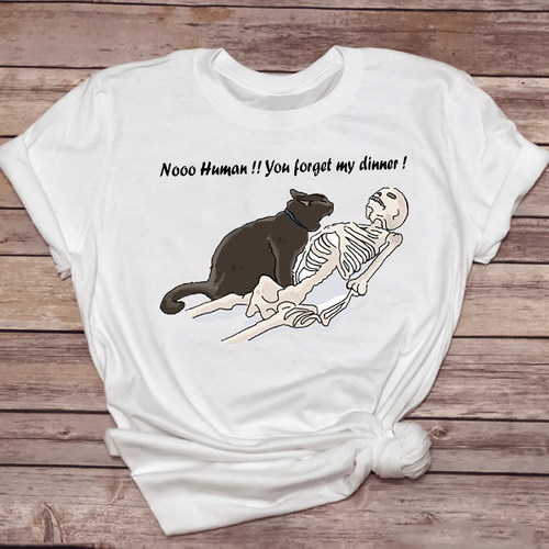 Cat Skull Tshirt 夏季个性骷髅猫咪印花T恤女小众风休闲百搭短袖