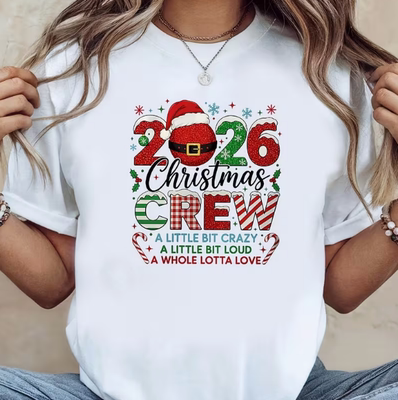 Christmas Crew T shirt 2026圣诞节圣诞T恤男女白色节日衣服半袖