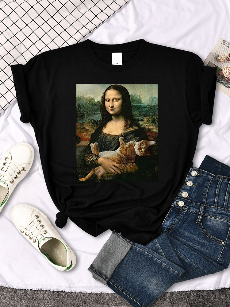 Van Gogh Cat T shirt 恶搞梵高油画猫咪图案T恤短袖夏季宽松上衣 女装/女士精品 T恤 原图主图