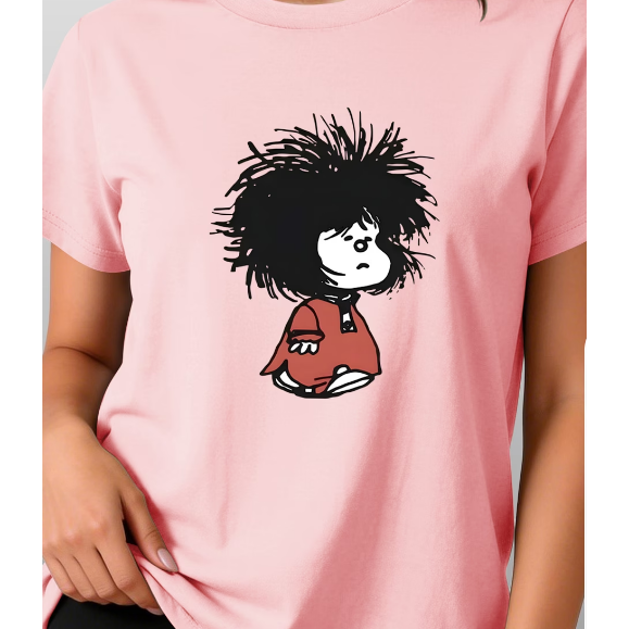 Mafalda T shirt  韩系软糯风卡通漫画玛法达爆炸头发型印花T恤女