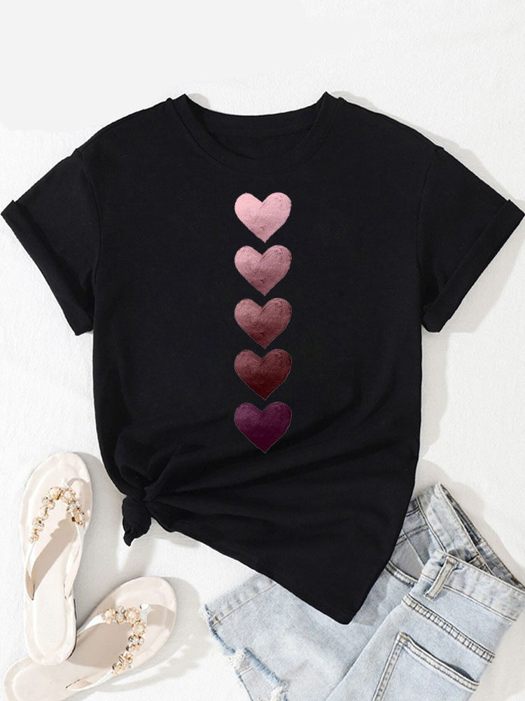 Love Heart T shirt 时尚个性爱心T恤休闲女士短袖上衣黑色体恤衫