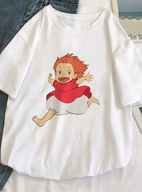Ponyo Tshirt 波妞与宗介周边短袖悬崖上的金鱼姬夏季男女亲子T恤