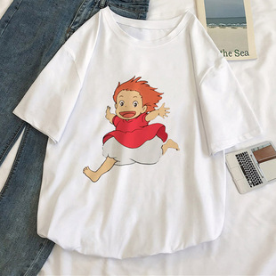 金鱼姬夏季 Ponyo 悬崖上 波妞与宗介周边短袖 男女亲子T恤 Tshirt