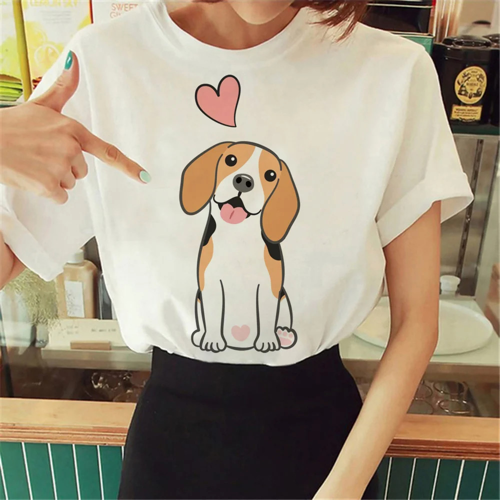 Dog Tshirt 卡通可爱狗狗印花T恤女士休闲宽松圆领上衣白色亲子衫