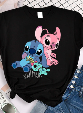 Stitch T shirt  超火卡通星际宝贝印花短袖女士圆领短袖T恤黑色