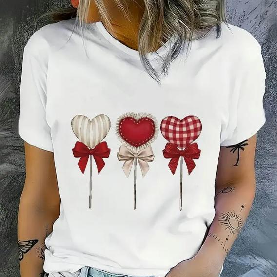 Love T shirt 情人节T恤时尚爱心棒棒糖印花女士短袖大码上衣T恤