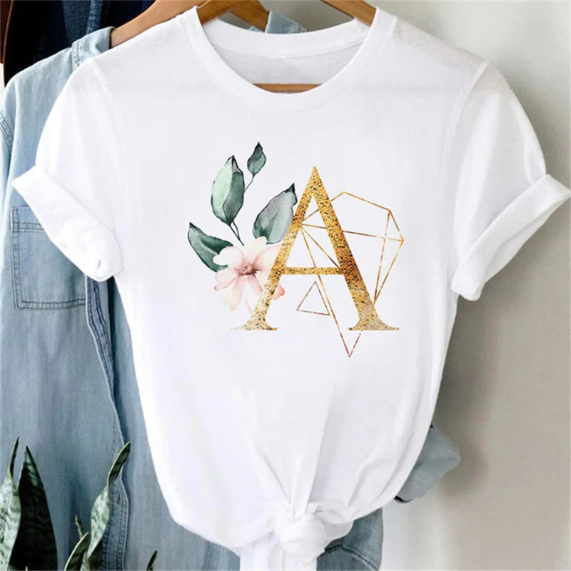 Golden Letter T shirt 夏季时尚金色英文字母印花女短袖T恤上衣