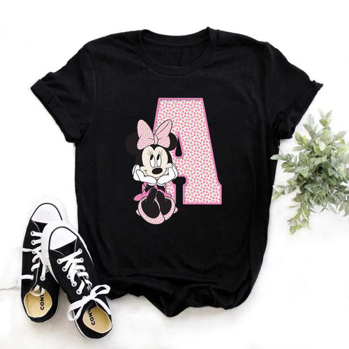 Mouse Letter T shirt Women 新款卡通米妮字母印花T恤女大码上衣