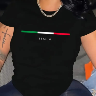 Milano Italy T shirt 时尚意大利米兰字母印花女士大码圆领T恤衫