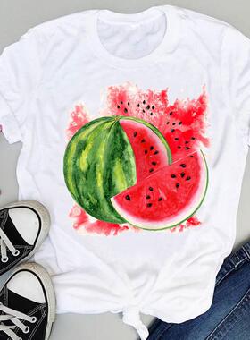 Watermelon T shirt 新款夏天海滨西瓜印花T恤休闲夏季时尚短袖衫
