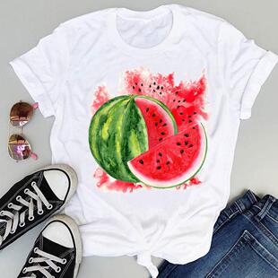 Watermelon T shirt 新款夏天海滨西瓜印花T恤休闲夏季时尚短袖衫