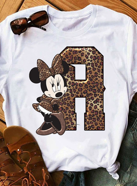Mouse Words T shirt 时尚卡通米妮字母印花T恤女学生白领夏季白T