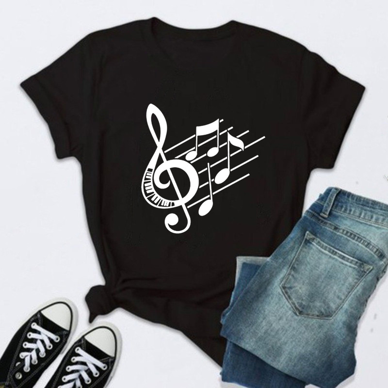 Music T shirt 新款黑色短袖T恤时尚音符音乐T恤活动队服短袖衫 女装/女士精品 T恤 原图主图